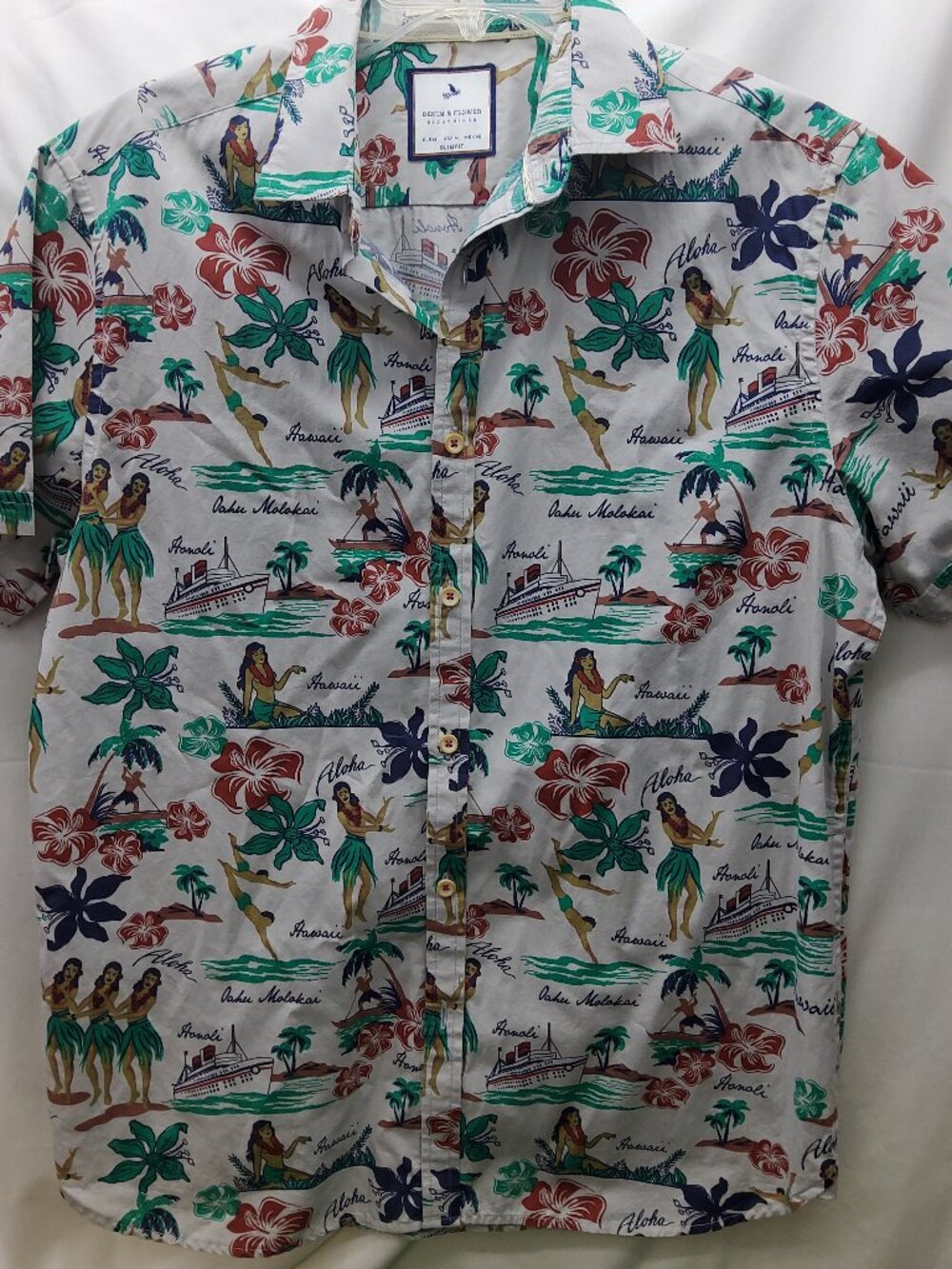 Denim And Flower Ricky Singh Shirt Men’s Medium Tropical Hawaiian Print